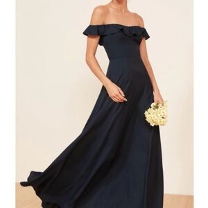 Reformation Strapless Midnight Blue Gown